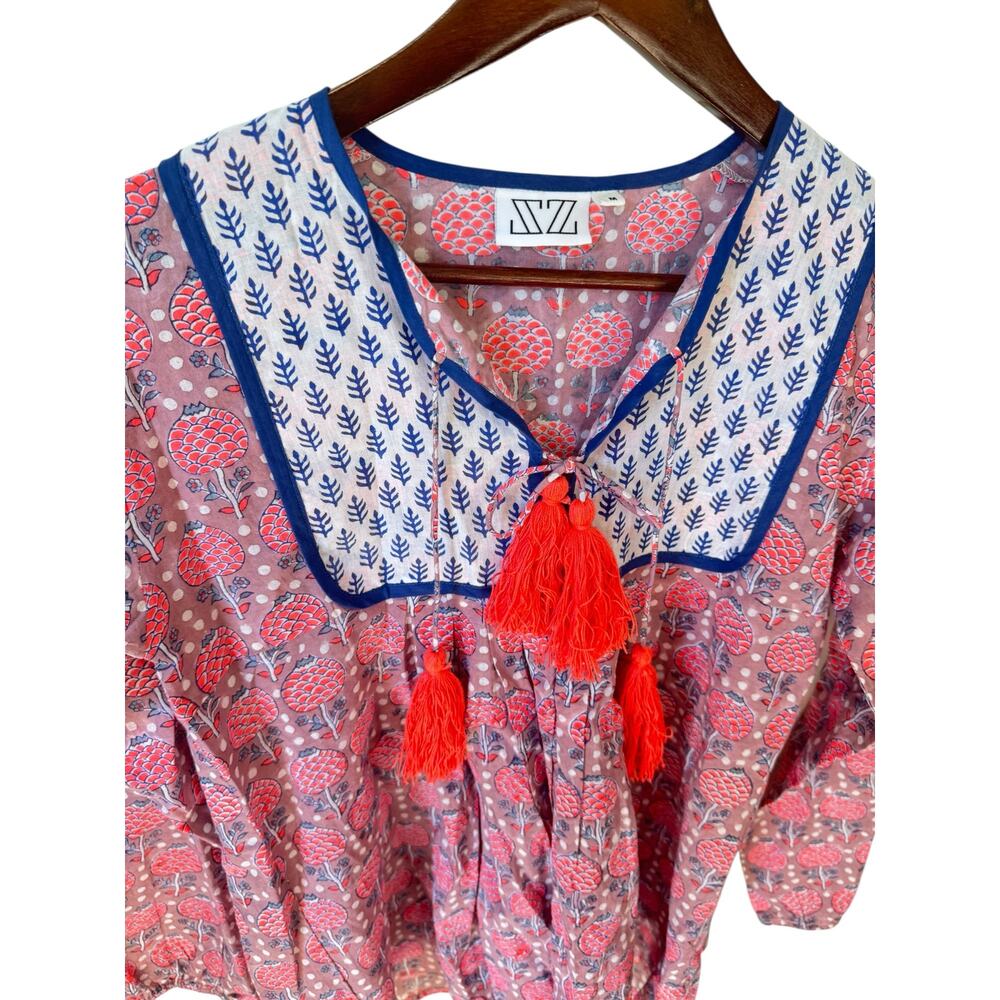 Sz Block Prints Tunic Top With Tassel Accents Red… - image 4